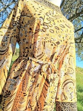 60s Vintage Rare Goldworm Retro Bohemian Print Italian Midi Dress Modern Large